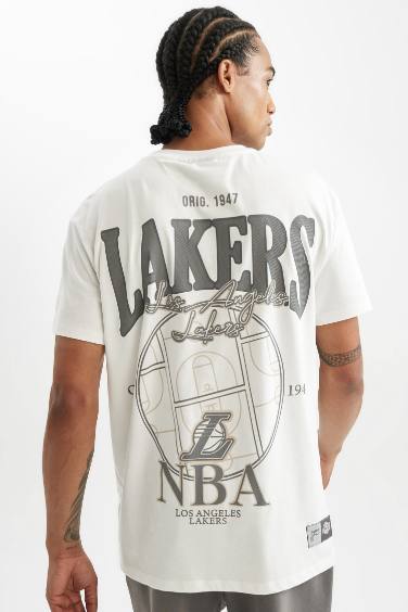 T-shirt à manches courtes en Coton NBA LA Lakers à Col Rond et imprimé au Dos de DeFacto Fit