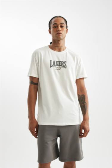 DeFactoFit NBA Los Angeles Lakers Standart Fit Normal Kesim Bisiklet Yaka Sırt Baskılı Pamuklu Kısa Kollu Tişört