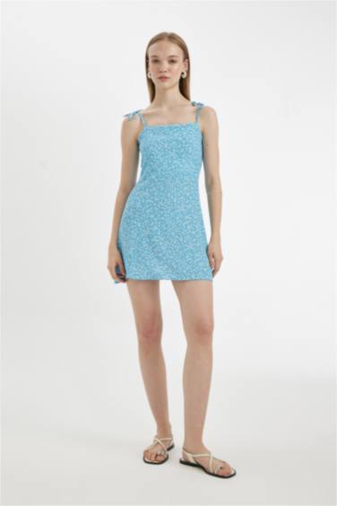 Strap Printed Leather Strap Mini Dress