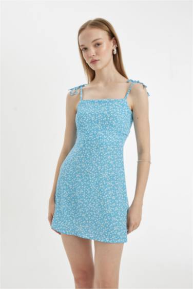 Strap Printed Leather Strap Mini Dress