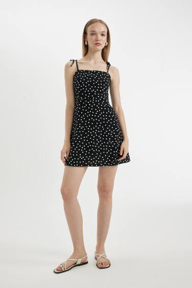 Strap Printed Leather Strap Mini Dress