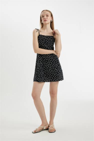 Strap Printed Leather Strap Mini Dress