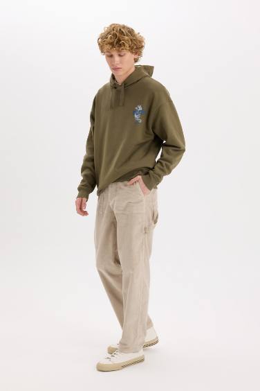 سروال مخمل واسع قصة مستقيمة بجيب