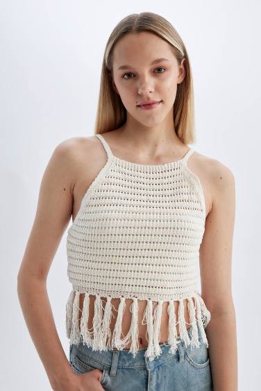 Fitted Crochet Halter Neck Crop Top