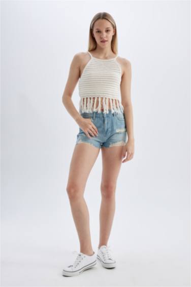 Fitted Crochet Halter Neck Crop Top