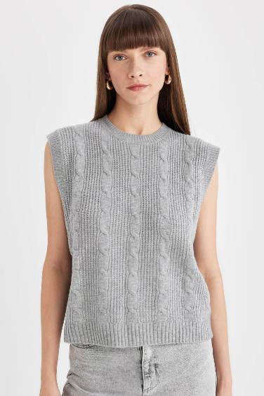 Regular Fit Basic Patterned Knitwear Vest