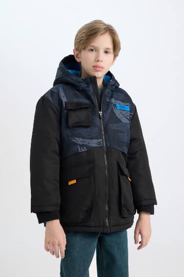 Boy Hooded Water Repellent Fleece Lined Puffer Jacket