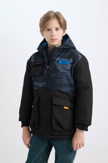 Boy Hooded Water Repellent Fleece Lined Puffer Jacket