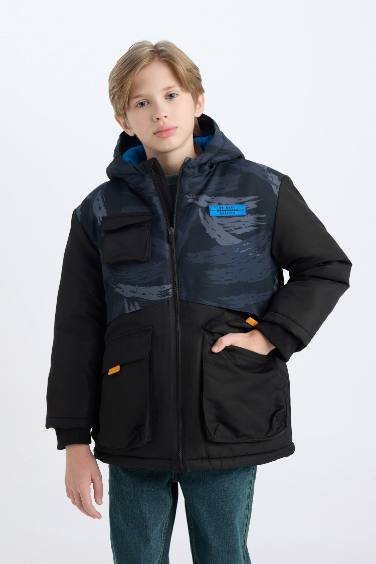 Boy Hooded Water Repellent Fleece Lined Puffer Jacket