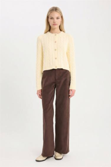 Regular Fit Crew Neck Patterned Knitwear Cardigan