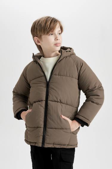 Boy Hooded Water Repellent Fleece Lined Puffer Jacket