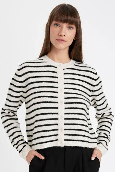 Regular Fit Striped Knitwear Cardigan