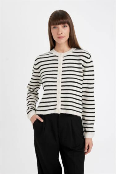 Regular Fit Striped Knitwear Cardigan