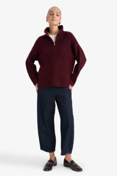 Вязаный свитер Relax Fit с молнией до середины груди