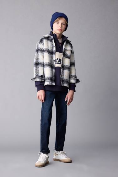 Erkek Çocuk Oversize Geniş Kalıp Polo Yaka Flanel Kareli Gömlek