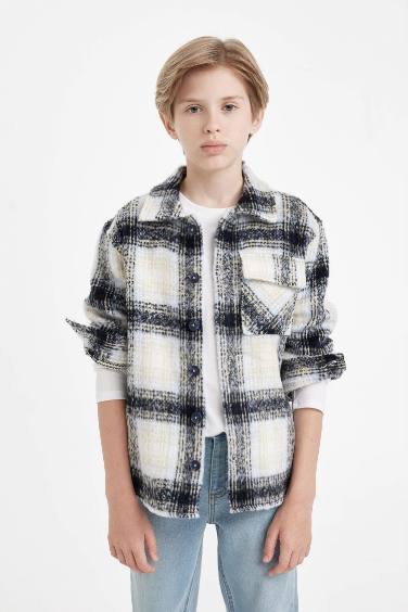Erkek Çocuk Oversize Geniş Kalıp Polo Yaka Flanel Kareli Gömlek
