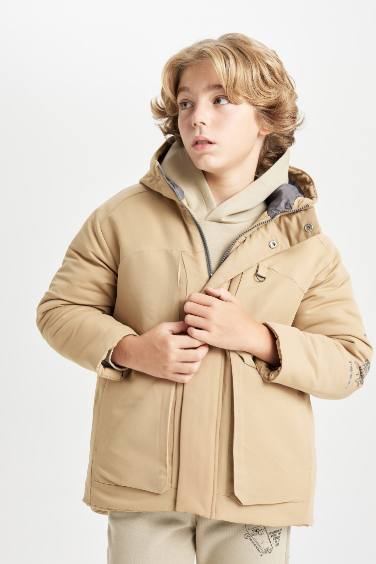 Erkek Çocuk Su Geçirmez Kapüşonlu Polar Astarlı Parka