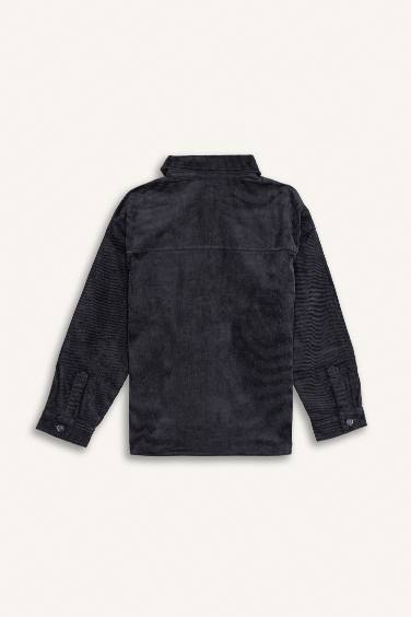 قميص ردن طويل مخمل اوفر سايز بياقة بولو