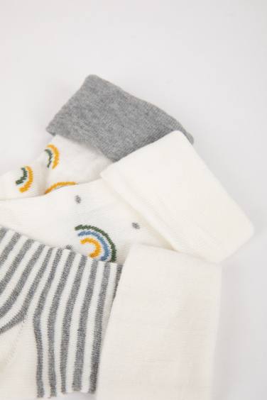 جوارب اولاد طويلة من قطن بطبعة قوس قزح من 3 قطع