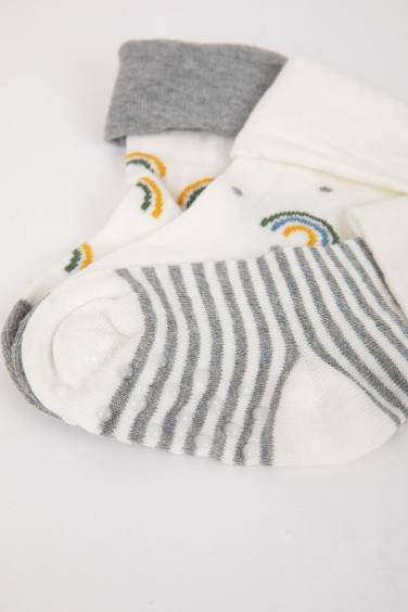 جوارب اولاد طويلة من قطن بطبعة قوس قزح من 3 قطع