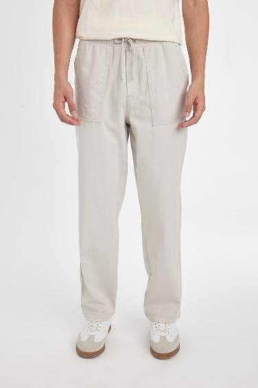 %100 Pamuk Yazlık Jogger Pantolon Wide Leg Bol Rahat Kesim Paraşüt Beli Bağcıklı Geniş Bol Paça