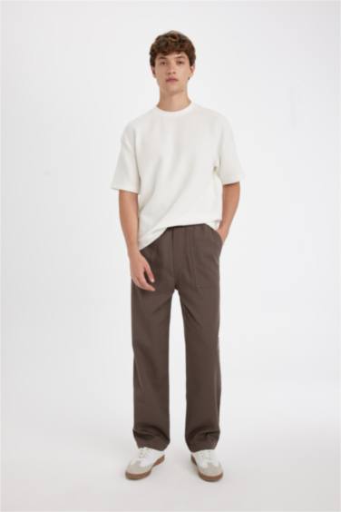 %100 Pamuk Yazlık Jogger Pantolon Wide Leg Bol Rahat Kesim Paraşüt Beli Bağcıklı Geniş Bol Paça