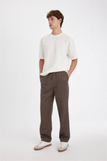 %100 Pamuk Yazlık Jogger Pantolon Wide Leg Bol Rahat Kesim Paraşüt Beli Bağcıklı Geniş Bol Paça