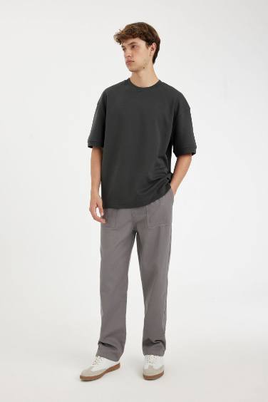 %100 Pamuk Yazlık Jogger Pantolon Wide Leg Bol Rahat Kesim Paraşüt Beli Bağcıklı Geniş Bol Paça