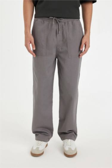 %100 Pamuk Yazlık Jogger Pantolon Wide Leg Bol Rahat Kesim Paraşüt Beli Bağcıklı Geniş Bol Paça