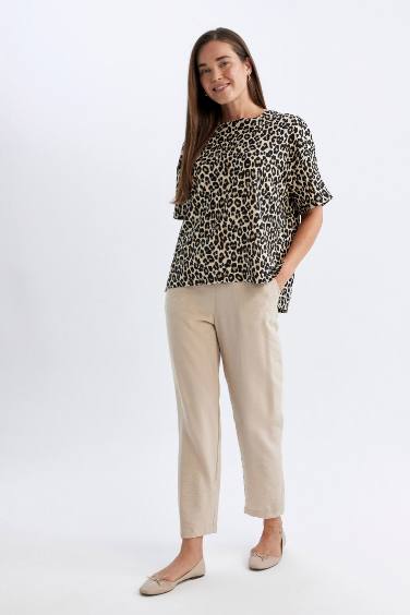 jogger Linen Look Ankle Length Trousers