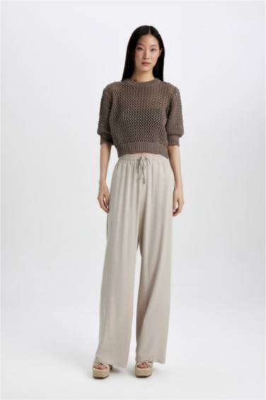 Crew Neck Half Sleeve Crochet Pullover