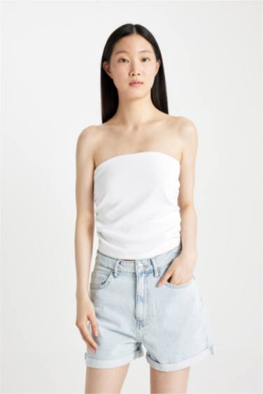 Slim Fit Ribbed Camisole Strapless Blouse