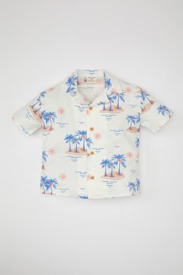 Baby Boy Open Collar Twill Short Sleeve Shirt