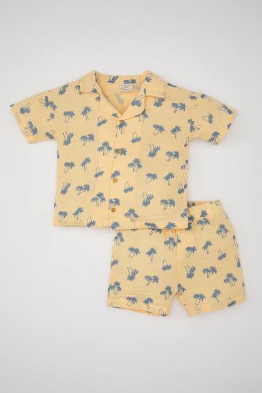 Ensemble de Chemise à Manches Courtes à Motifs de Palmiers et Short pour Bébé Garçon