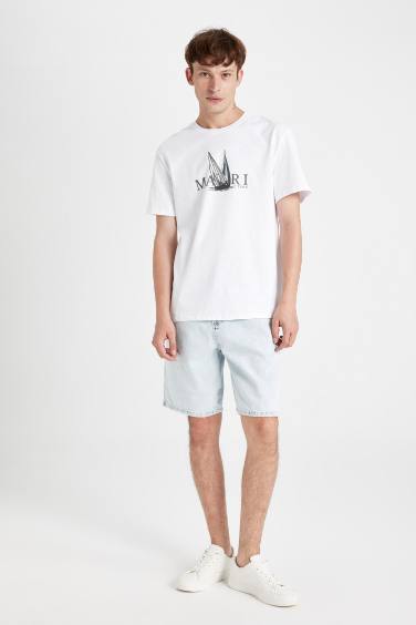 تي شيرت قصة عادية بياقة مستديرة