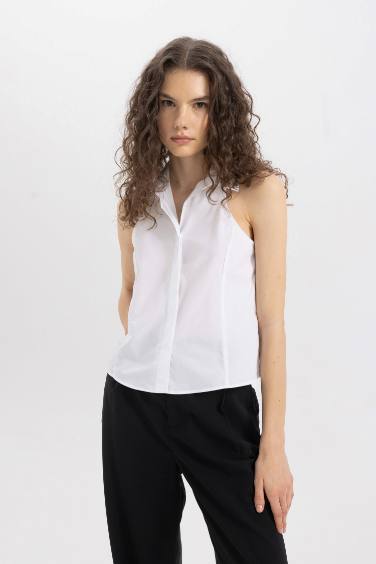 Fitted Poplin Sleeveless Shirt