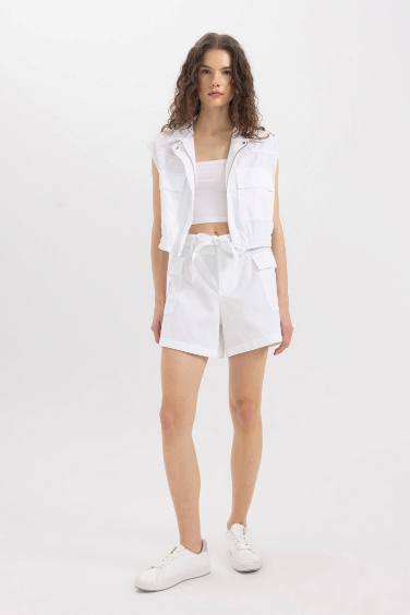 Paperbag Fit Poplin High Waist Wide Leg Shorts