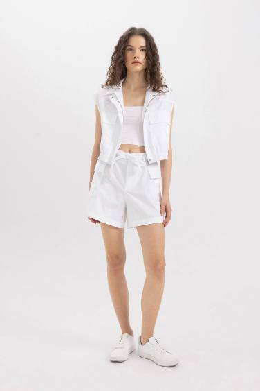 Paperbag Fit Poplin High Waist Wide Leg Shorts