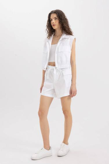Paperbag Fit Poplin High Waist Wide Leg Shorts