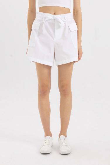 Paperbag Fit Poplin High Waist Wide Leg Shorts