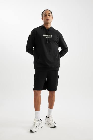 DeFactoFit Siyah NBA Brooklyn Nets Comfort Fit Kapüşonlu Sırt Baskılı Sweatshirt