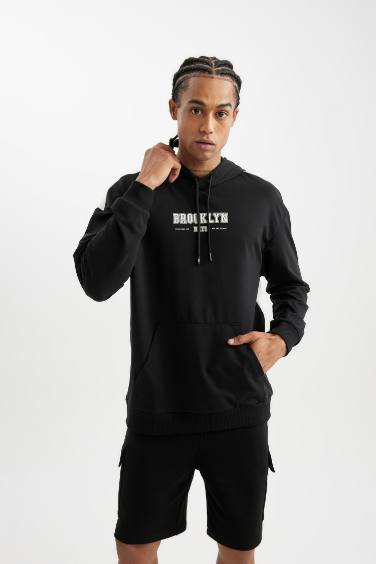 DeFactoFit Siyah NBA Brooklyn Nets Comfort Fit Kapüşonlu Sırt Baskılı Sweatshirt