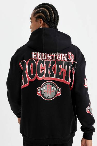 DeFactoFit NBA Houston Rockets Comfort Fit Kapüşonlu Kalın Sweatshirt