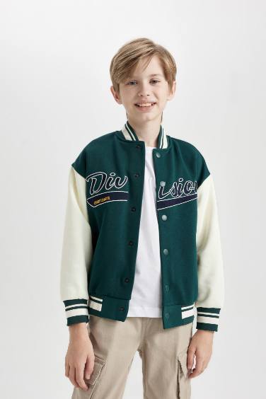 Boy College Collar Printed Light Bomber Jacket