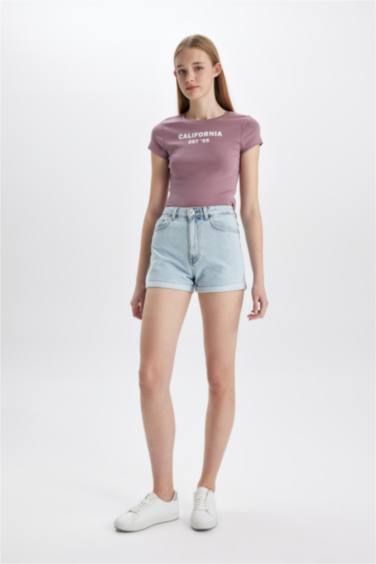 تيشيرت نص ردن مطبوع بياخة مستديرة