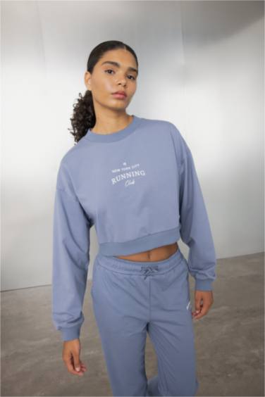 DeFactoFit Oversize Fit Crew Neck Printed Sports Sweatshirt