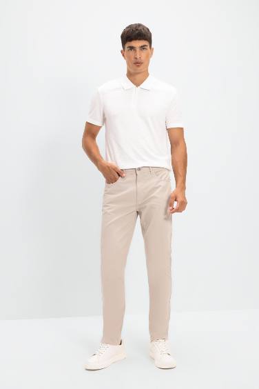 Pantalon chino en toile beige Slim en coton élastique