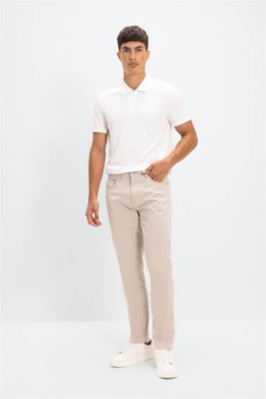 Pantalon chino en toile beige Slim en coton élastique