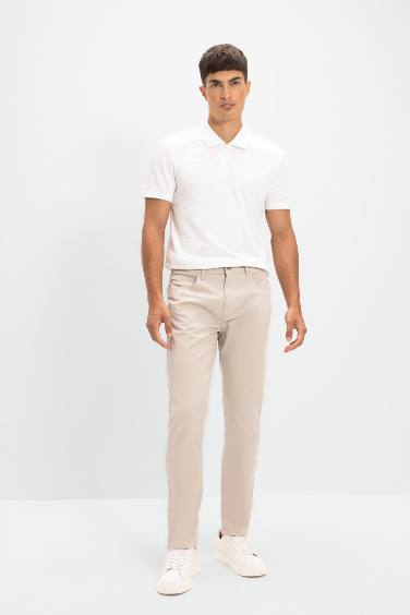 Pantalon chino en toile beige Slim en coton élastique