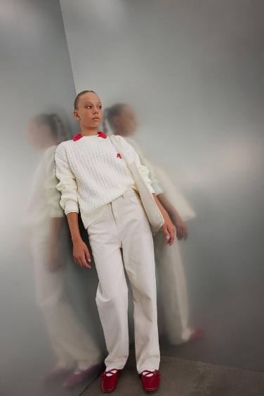 Kız Çocuk Straight Fit Geniş Bol Paça Cepli Pamuklu Bej Okul Pantolonu